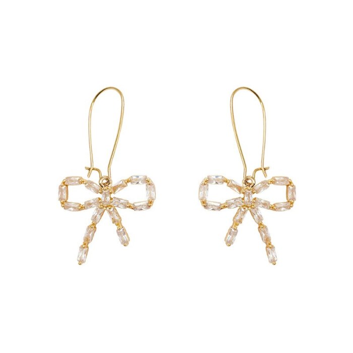 Wholesale Sterling Silver Needle Rhinestone Bow Earrings for Woman Dropshipping