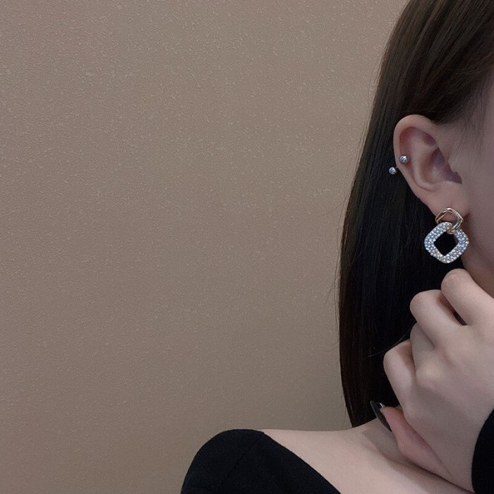 Wholesale Sterling Silver Needle New Geometric Earrings Rhinestone Pearl Earrings Dropshipping