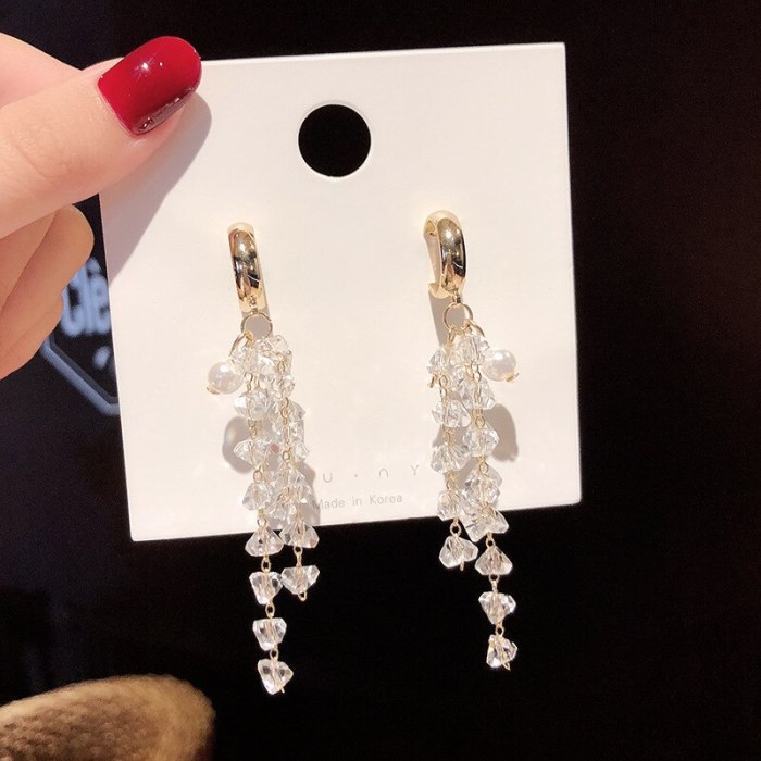 Wholesale 925 Silver Needle Long Rhinestone Pearl Earrings for Women Drop Earrings