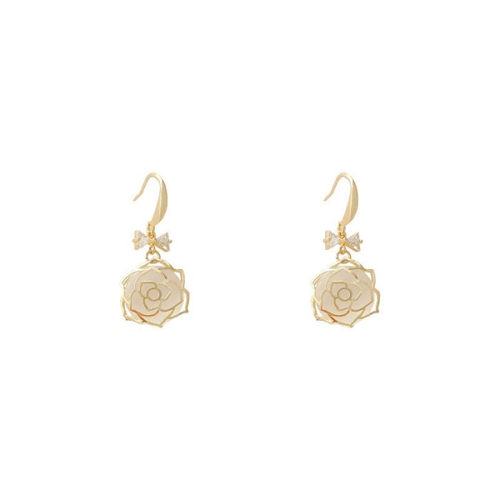 Wholesale Sterling Silver Needle Flower Zircon Earrings for Women Opal Eardrops Stud Drop Earrings