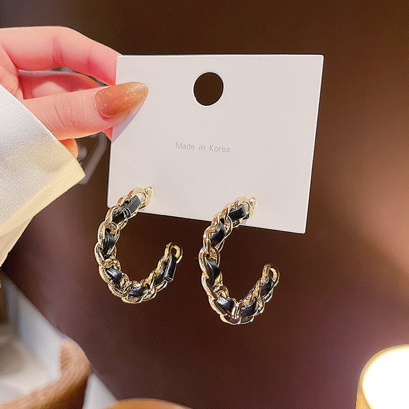 Wholesale 925 Silver Needle Black Chain Earrings for Women Dropshipping