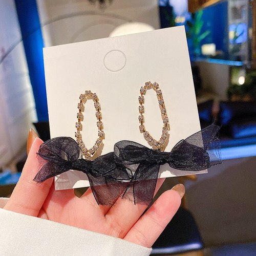 Wholesale Sterling Silver Needle Chain Full Diamond Earrings Female Bow Stud Drop Earrings Dropshipping Jewelry Fashion