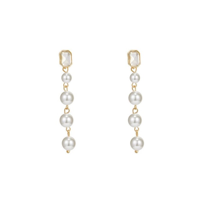 Wholesale 925 Silver Needle Pearl Long Fringe Earrings Female Stud Drop Earrings
