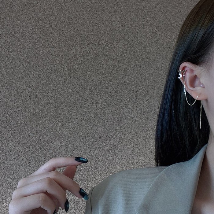 Wholesale New Earring Thread Star and Moon Earrings Women's Ear Clip One-Piece Earrings Dropshipping