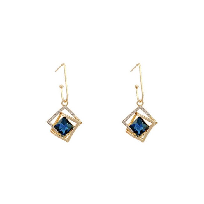 wholesale 925 Silver Needle New Geometric Hollow Hook Earrings Women's Blue Gemstone Earrings