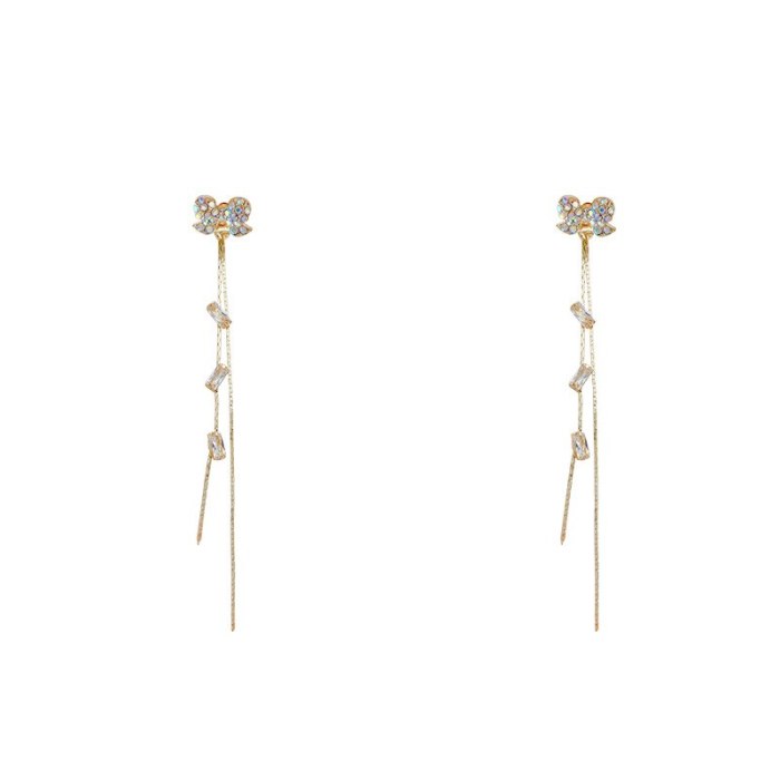 Wholesale 925 Silver Needle Long Fringe Earrings New Bow Stud Drop Earrings a Two-Ear Jewelry Dropshipping Jewelry Fashion