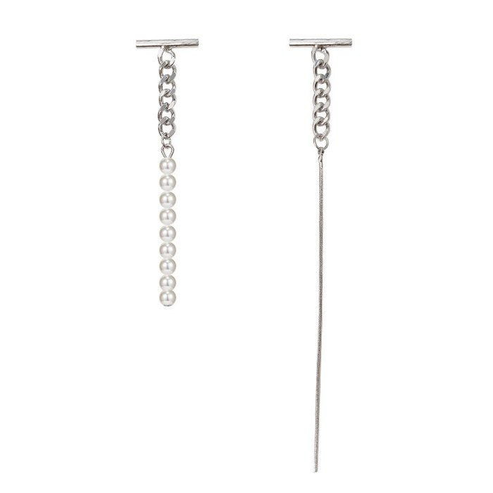 Wholesale New Asymmetric Long Earrings Women's Pearl Metal Chain Earrings Ear Studs Dropshipping Jewelry Fashion