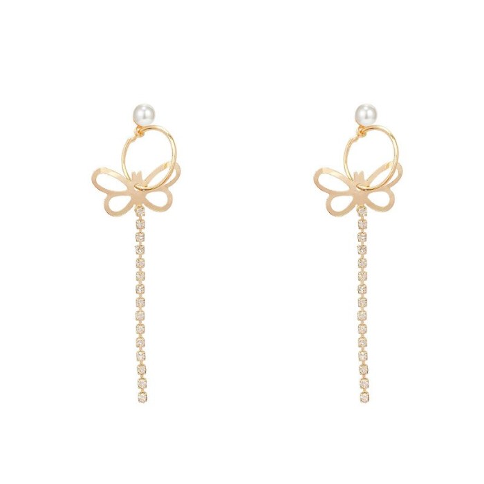 Sterling Silver Needle Rhinestone Bow fashion earrings Female Long Fringe Earrings jewelry for women
