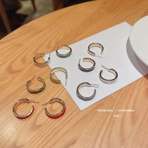 wholesale Sterling Silver Needle New Circle Drop Oil Geometric Earrings Female Stud Earrings