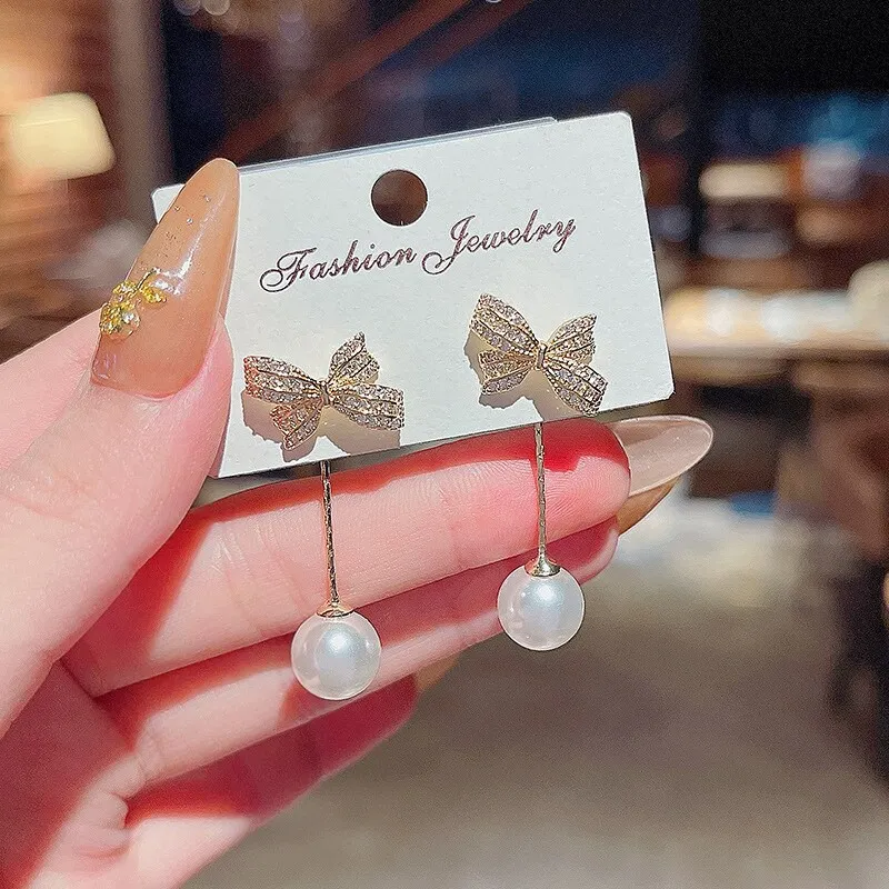 Wholesale Sterling Silver Needle Bow Long Earrings for Women Dropshipping