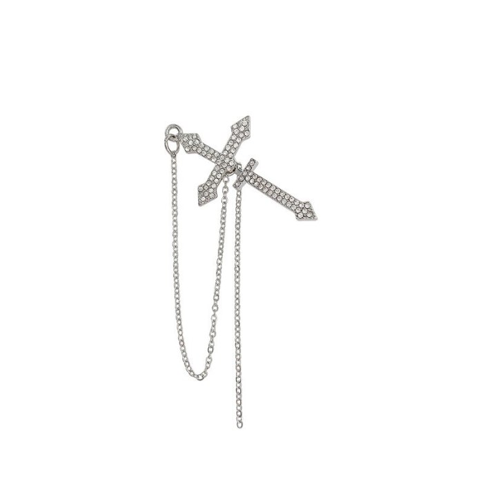925 Silver Needle Full Diamond Cross Earrings Back Hanging Earrings