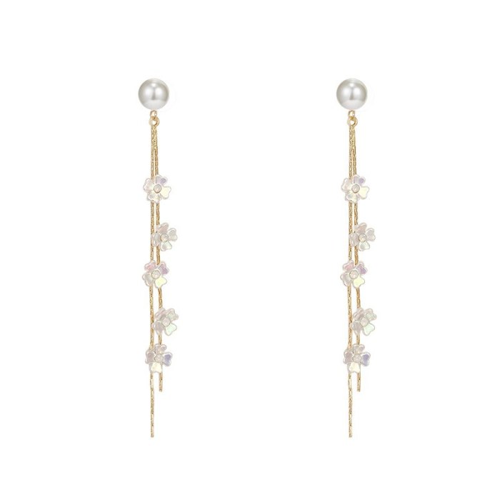 Wholesale Sterling Silver Needle New Flower Long Fringe Earrings for Women Dropshipping
