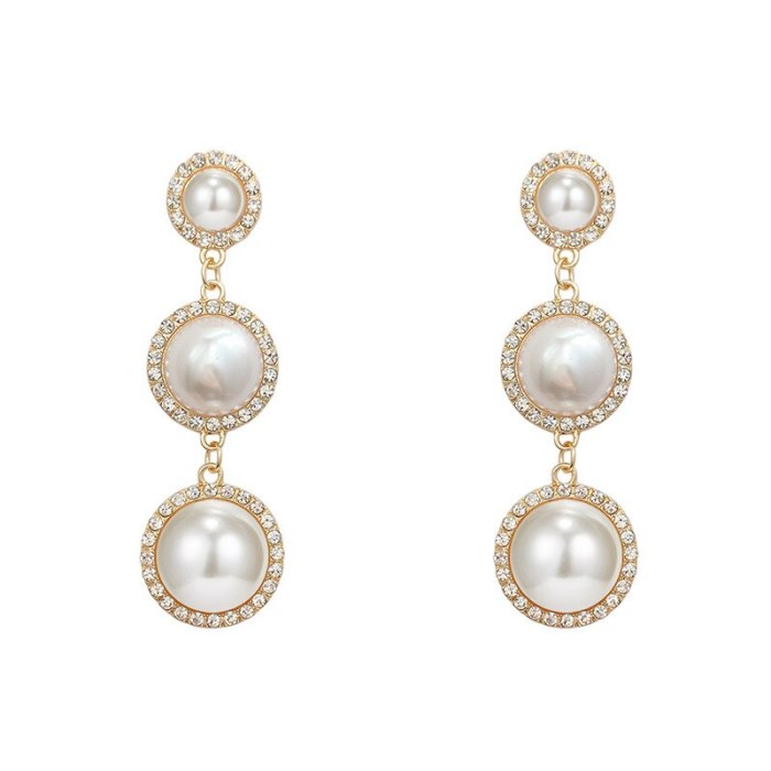 Circle Pearl Tassel Earrings Female Stud Earrings 925 Silver Pin Earrings