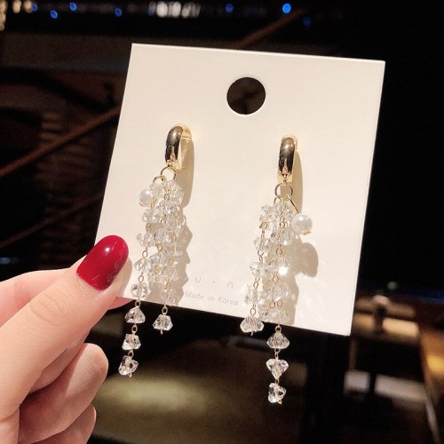 Wholesale 925 Silver Needle Long Rhinestone Pearl Earrings for Women Drop Earrings