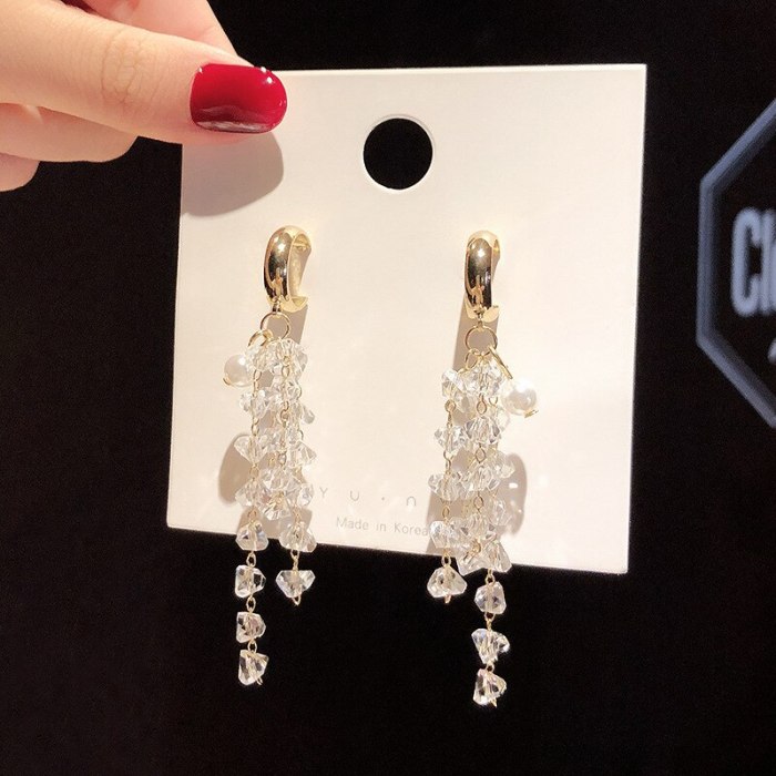 Wholesale 925 Silver Needle Long Rhinestone Pearl Earrings for Women Drop Earrings