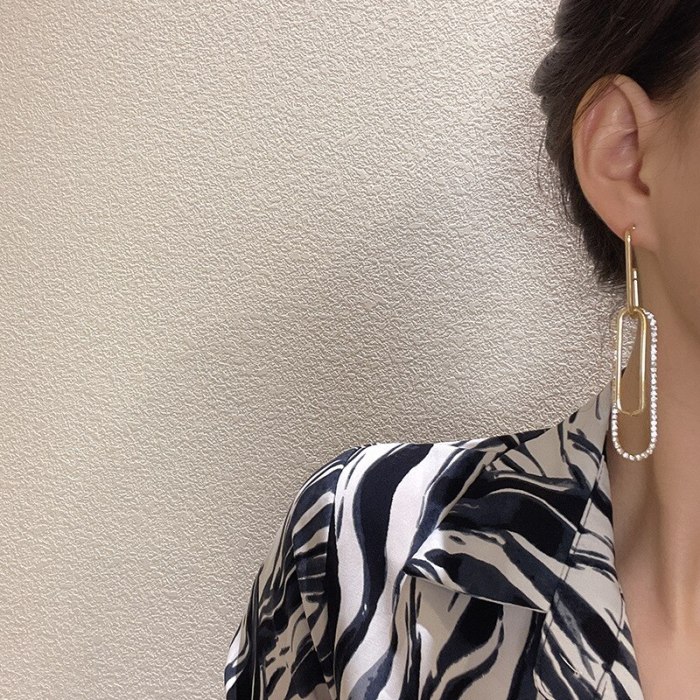 wholesale Sterling Silver Needle Full Diamond Long Earrings for Women Geometric Ear Hook Earrings