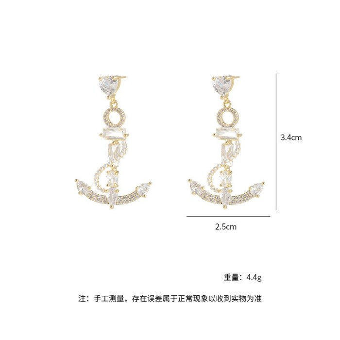 Wholesale Fashion Exaggerated Boat Anchor Stud Earrings for Women Sterling Silver Needle Zircon Earrings Dropshipping