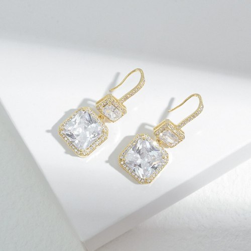 Korean Style Fashion Geometry Pattern Square Zircon Earrings for Women Sterling Silver Needle Personalized Exaggerated Earrings 1085