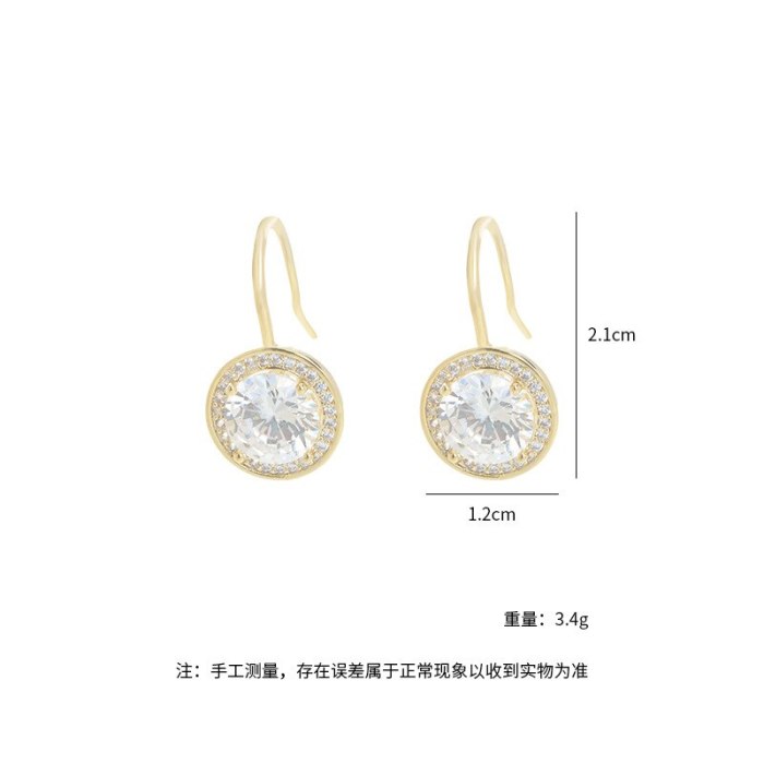 2021 New Geometric Round Zircon Earrings Female S925 Silver Pin Fashion Earrings e1091
