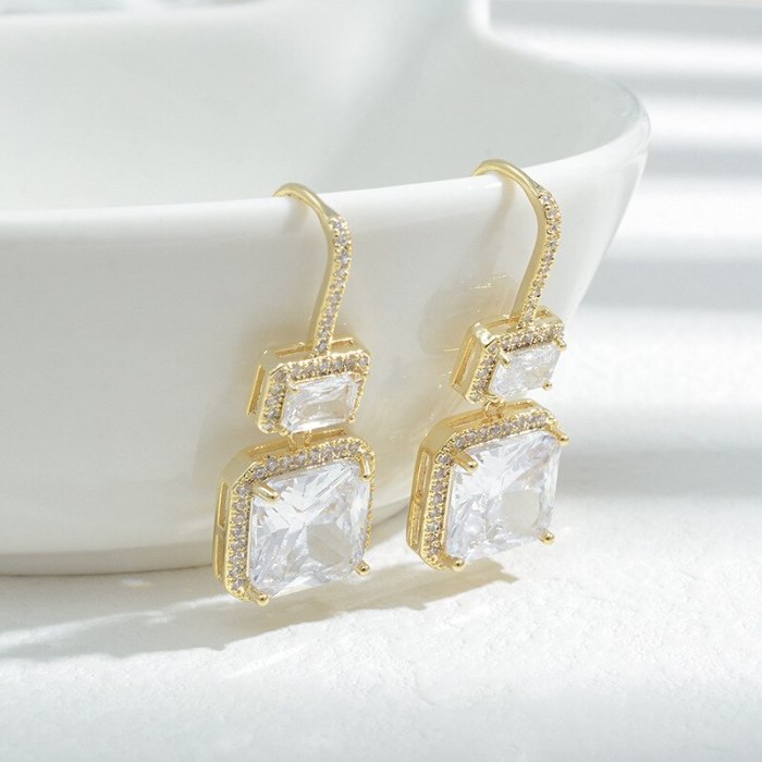 Korean Style Fashion Geometry Pattern Square Zircon Earrings for Women Sterling Silver Needle Personalized Exaggerated Earrings 1085