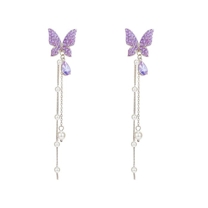 Wholesale Sterling Silver Pin Butterfly Pearl Earrings Female Tassel Earrings Jewelry Gift