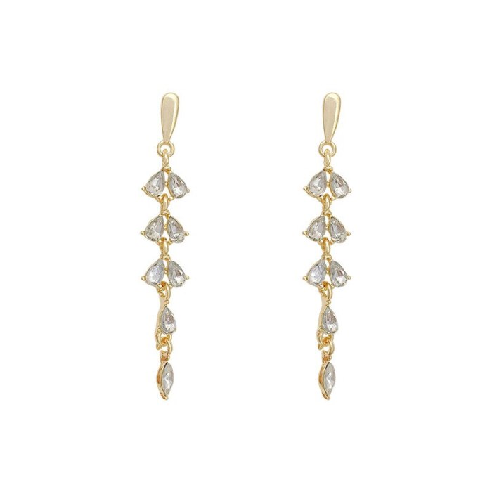 Wholesale Sterling Silver Pin Long Zircon Wheat Earrings Women's Geometric Tassel Earrings Jewelry Gift