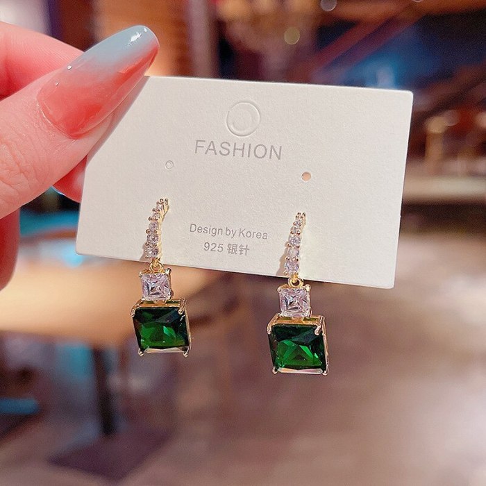 Wholesale New Emerald Zircon Earrings for Women Sterling Silver Pin Ear Studs Earrings Jewelry Gift