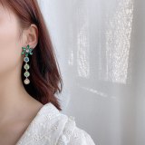 Wholesale 925 Silver Stud Earrings Green Crystal Flower Earrings Women's Long Earrings Jewelry Gift