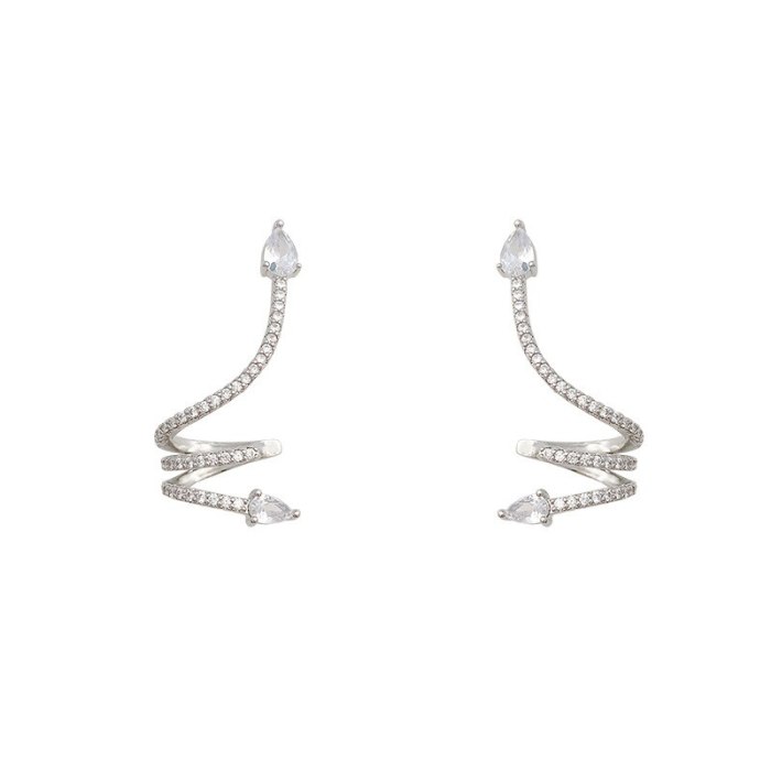 Wholesale 925 Silver Pin Full Diamond Snake-Shaped Twisted Earrings Female Stud Earrings Jewelry Gift