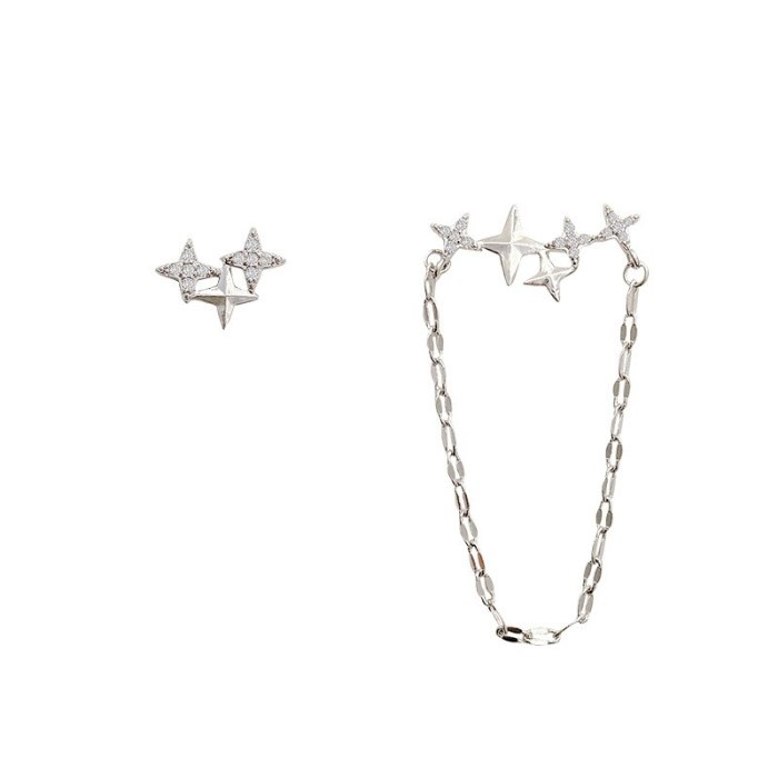 Wholesale Sterling Silver Pin New Asymmetric Six-Pointed Star Earrings Women's Long Tassel Earrings Jewelry Gift