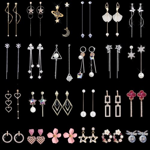 Wholesale New Sterling Silver Pin Stud Earrings Women's Asymmetric Long Tassel Earrings Jewelry Gift