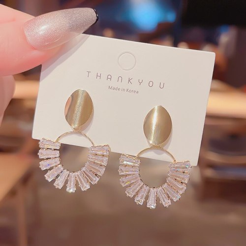 Wholesale 925 Silver Pin Geometry Crystal Earring Eardrop Long Elegant Earrings Jewelry Gift