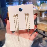 Wholesale Sterling Silver Pin Pentagram Zircon Long Earrings Women's Chain Tassel Earrings Jewelry Gift