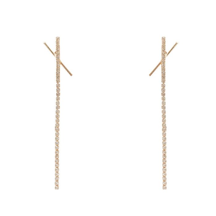 Wholesale Diamond Cross Tassel Earrings Female Stud Earrings Long Earrings Gold Drop Earrings Jewelry Gift