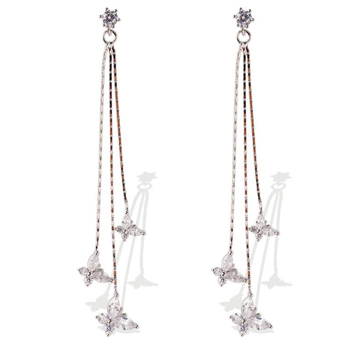 Wholesale Butterfly Earrings Long Tassel Earrings Zircon Sterling Silver Pin Stud Earrings for Women Jewelry Gift