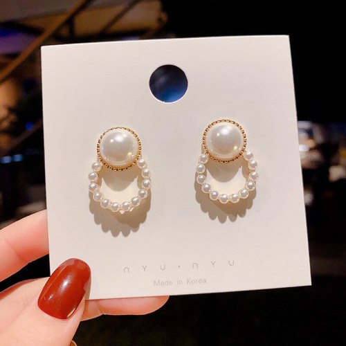 Wholesale New Pearl and Circle Earrings Women 925 Silver Pin Short Drop Earrings Jewelry Gift