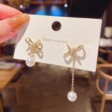 Wholesale Sterling Silver Pin Bow Asymmetric Earrings Female Earrings Wholesale Jewelry Gift