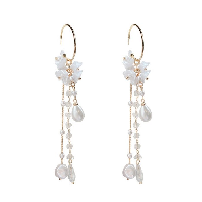 Wholesale 925 Silver Pin Flower Pearl Earrings Women's Long Tassel Ear Studs Jewelry Gift