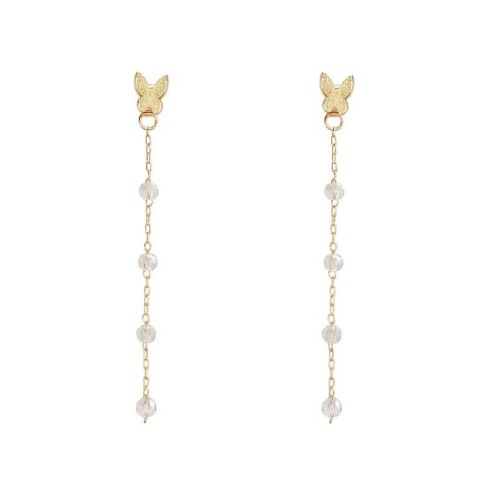 Wholesale Sterling Silver Pin Long Fringe Earrings Butterfly Studs Crystal Eardrops Drop Earrings Jewelry Gift
