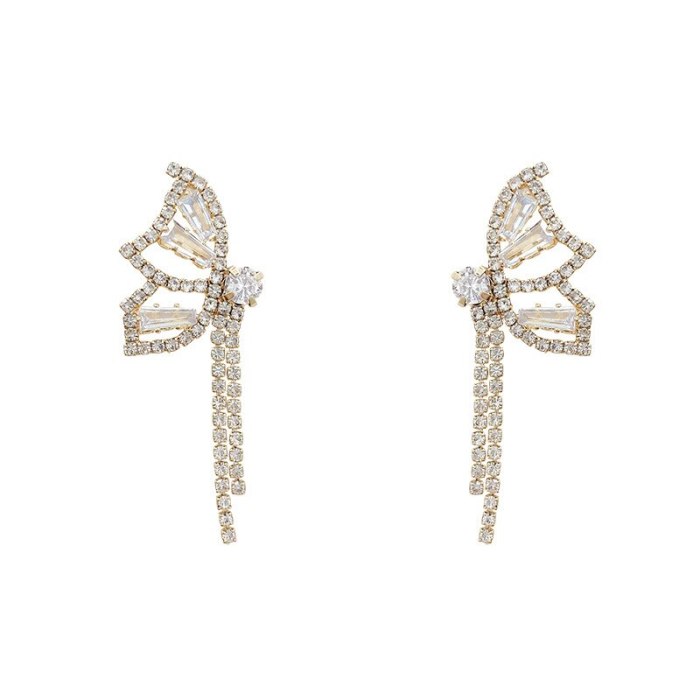 Wholesale Sterling Silver Pin New Bow Zircon Earrings Female Tassel Ear Studs Earrings Jewelry Gift