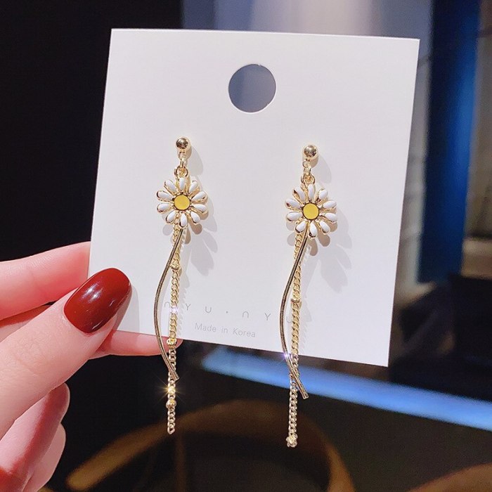 Wholesale 925 Silver Pin Daisy Earrings Women's Long Tassel Ear Studs Jewelry Gift