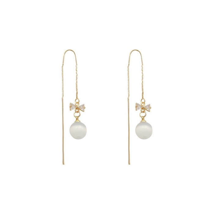 Wholesale Sterling Silver Pin Opal Bow Pendant Long Ear Line Earrings for Women Jewelry Gift