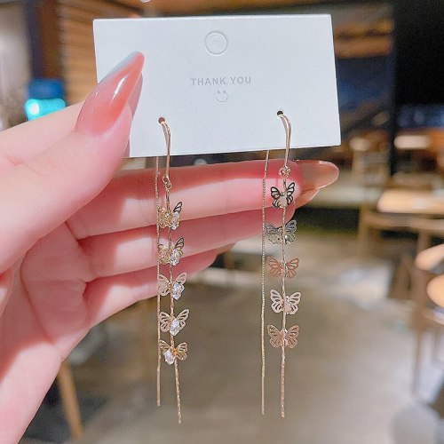 Wholesale 925 Silver Pin Long Tassel Butterfly Earrings Female Stud Earrings Drop Earrings Jewelry Gift