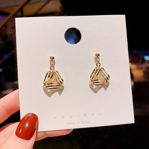 Wholesale Sterling Silver Pin Metal Triangle Earrings Female Stud Earrings Drop Earrings Jewelry Gift