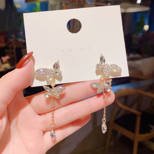 Wholesale Sterling Silver Pin Long Tassel Butterfly Earrings Eardrops Jewelry Gift