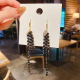 Wholesale New Black Crystal Tassel Earrings Long Earrings for Women Jewelry Gift