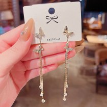 Wholesale Sterling Silver Pin Diamond Butterfly Earrings Women's Long Tassel Ear Studs Earrings Jewelry Gift