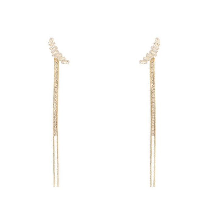 Wholesale Sterling Silver Pin Wings Zircon Stud Earrings Style Diamond Long Fringe Earrings for Women Jewelry Gift