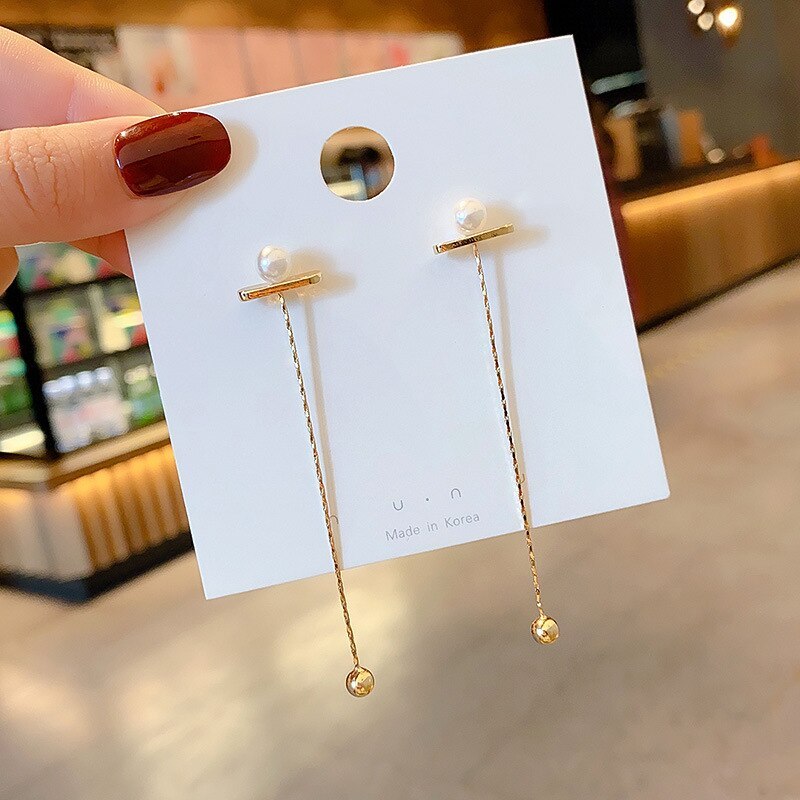 Wholesale 925 Silver Pin Tassel Hanging Earrings Female Earrings Long Pearl Eardrops Earrings Jewelry Gift