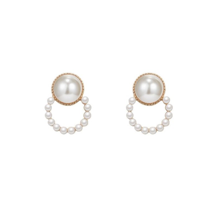 Wholesale New Pearl and Circle Earrings Women 925 Silver Pin Short Drop Earrings Jewelry Gift